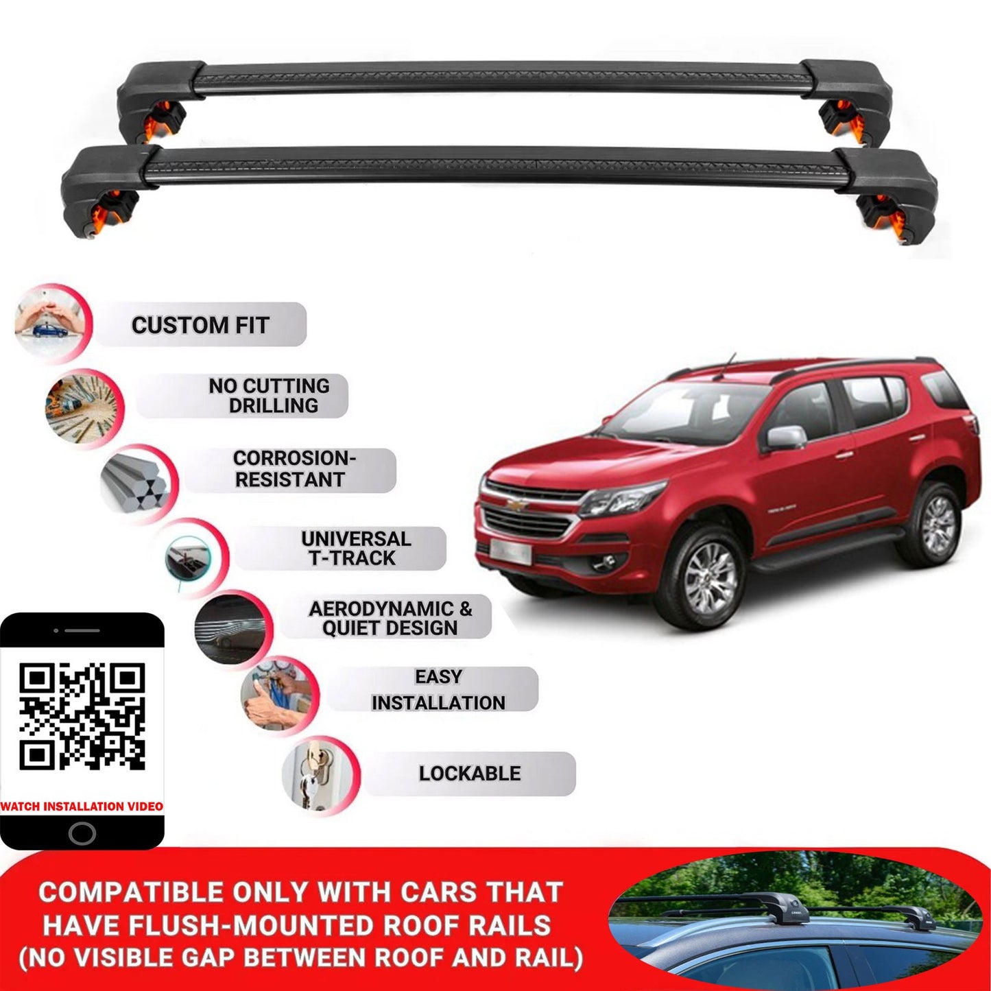 Premium Roof Bars For Chevrolet Trailblazer 2012-2020 Secure Roof Rack Cross Bar 2 Pcss Black