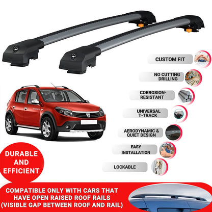 Roof Bar for Dacia Sandero Stepway BS 2007-2012 Lockable Roof Rack Cross Bars 2 Pcs Grey