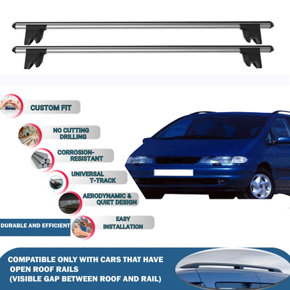 Lockable Roof Rack Cross Bars for Seat Alhambra 1996-2000 | Heavy Duty Rail Carrier 2 Pcs Grey