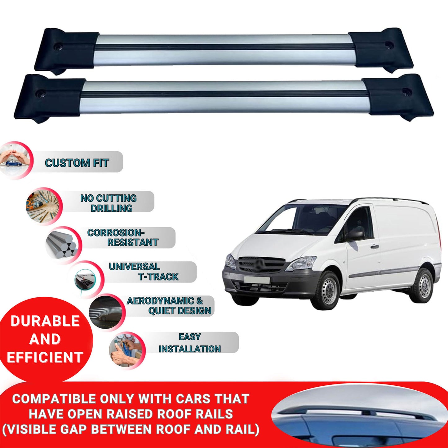 Roof Racks Cross Bars For Mercedes Vito W639 2003-2014 4 Pcs Grey