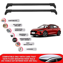 2X Car Roof Bars for Ford Ford Focus Active 2019+ Lockable Roof Rack Black