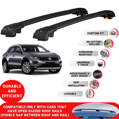Roof Bar for Vw T-Roc 2017-2024 Lockable Roof Rack Cross Bars 2 Pcs Black
