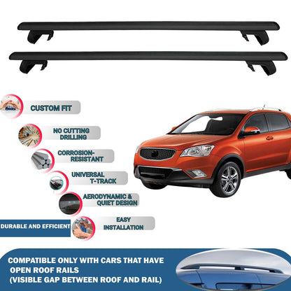 Roof Rack Cross Bars for Ssangyong Korando 2010-2019 Rail Carrier for Roof Tents 2 Pcs Black