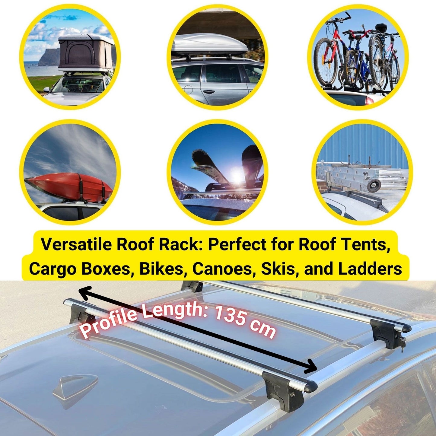 Lockable Roof Rack Cross Bars for Ssangyong Musso Pick-Up 2018-2024 | Heavy Duty Rail Carrier 2 Pcs Black