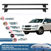 Lockable Roof Rack Cross Bars for Ssangyong Kyron 2008-2011 | Heavy Duty Rail Carrier 2 Pcs Black