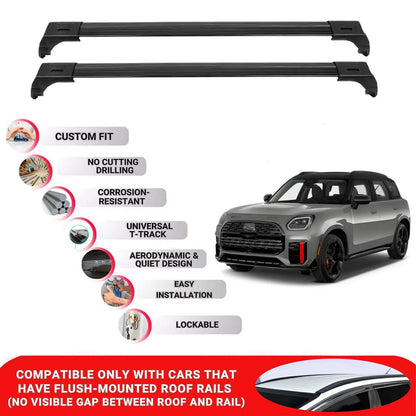 2X Car Roof Bars for Mini Countryman 2025+ Lockable Roof Rack Cross Bars Black