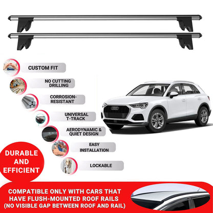 Premium Roof Bars for Audi Q3 Mk2 2019-2023; Lockable Roof Rack Cross Bars 2 Pcs Grey