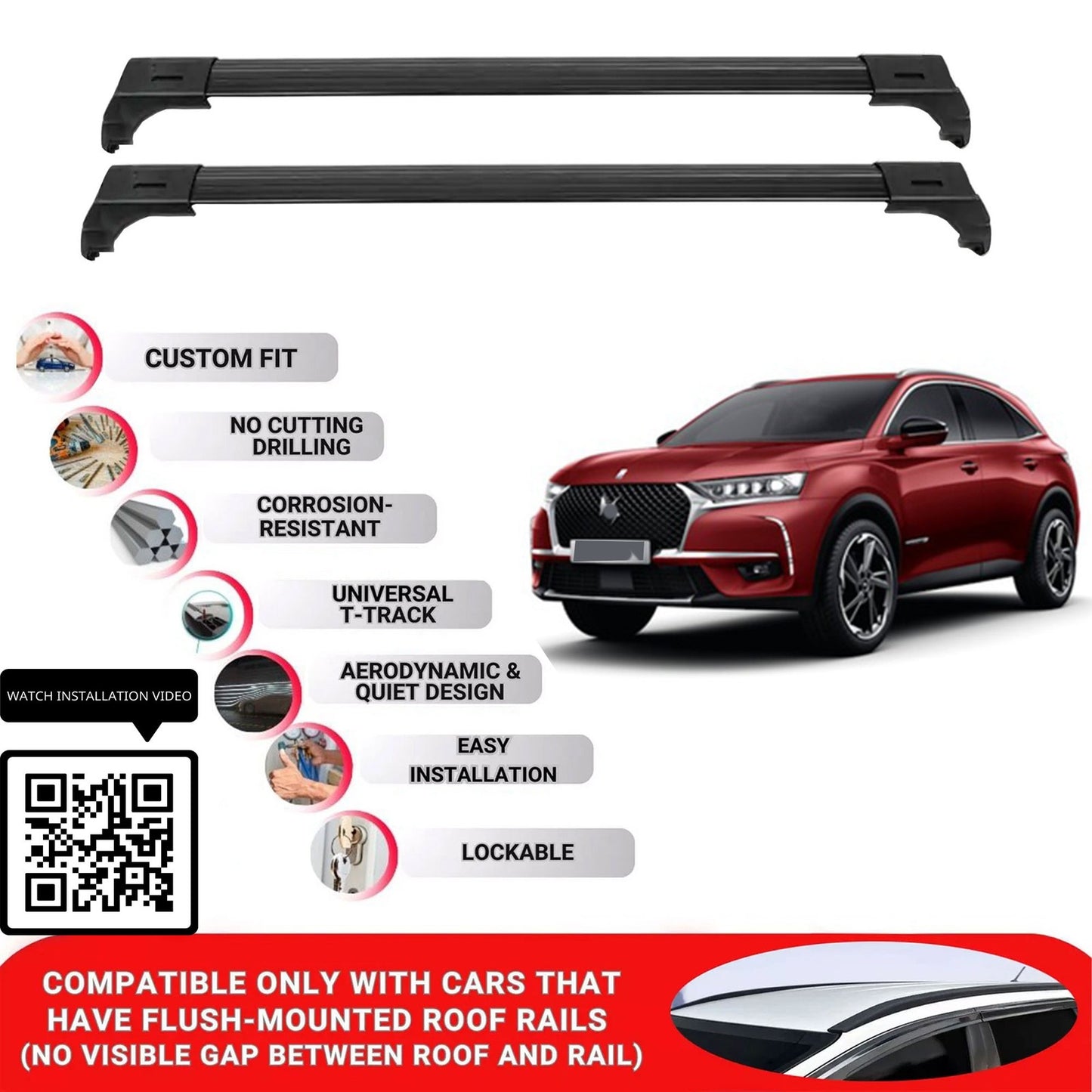 Roof Bars for Ds Ds7 Crossback 2018+ Lockable Roof Rack Cross Bars 2 Pcs Black