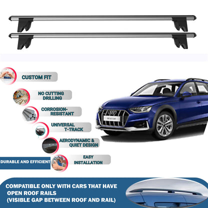 Lockable Roof Rack Cross Bars for Audi A4 Allroad 2016-2023 | Heavy Duty Rail Carrier 2 Pcs Grey