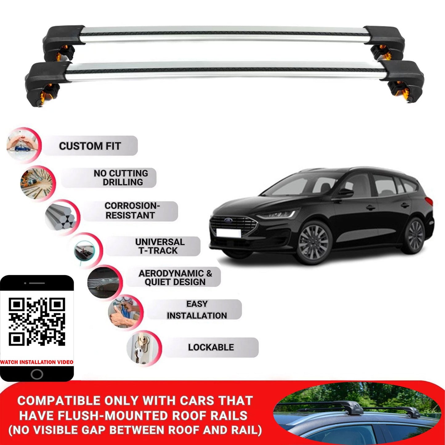 Premium Roof Bars For Ford Focus Estate 2019+ Secure Roof Rack Cross Bar 2 Pcss Grey