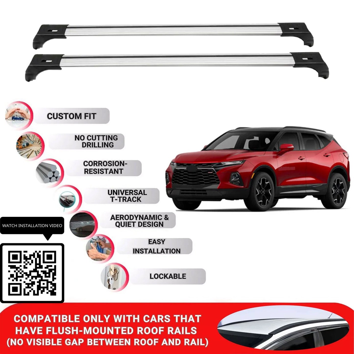 Roof Bars for Chevrolet Blazer 2018+ Lockable Roof Rack Cross Bars 2 Pcs Grey