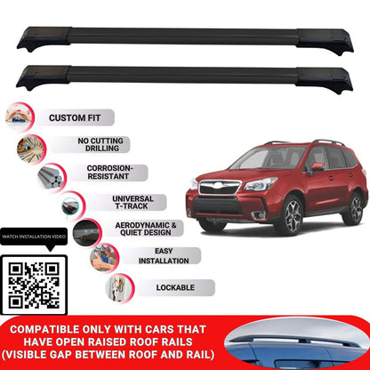 Roof Rack Cross Bars for Subaru Forester 2013-2024 Lockable Bars 2 Pcs Black
