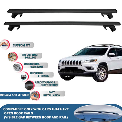Roof Rack Cross Bars for Jeep Cherokee KL 2014-2023 Rail Carrier for Roof Tents 2 Pcs Black