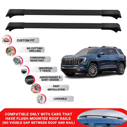 2X Car Roof Rack Cross Barfor Gmc Terrain 2025 Onwards Lockable Roof Bars Black
