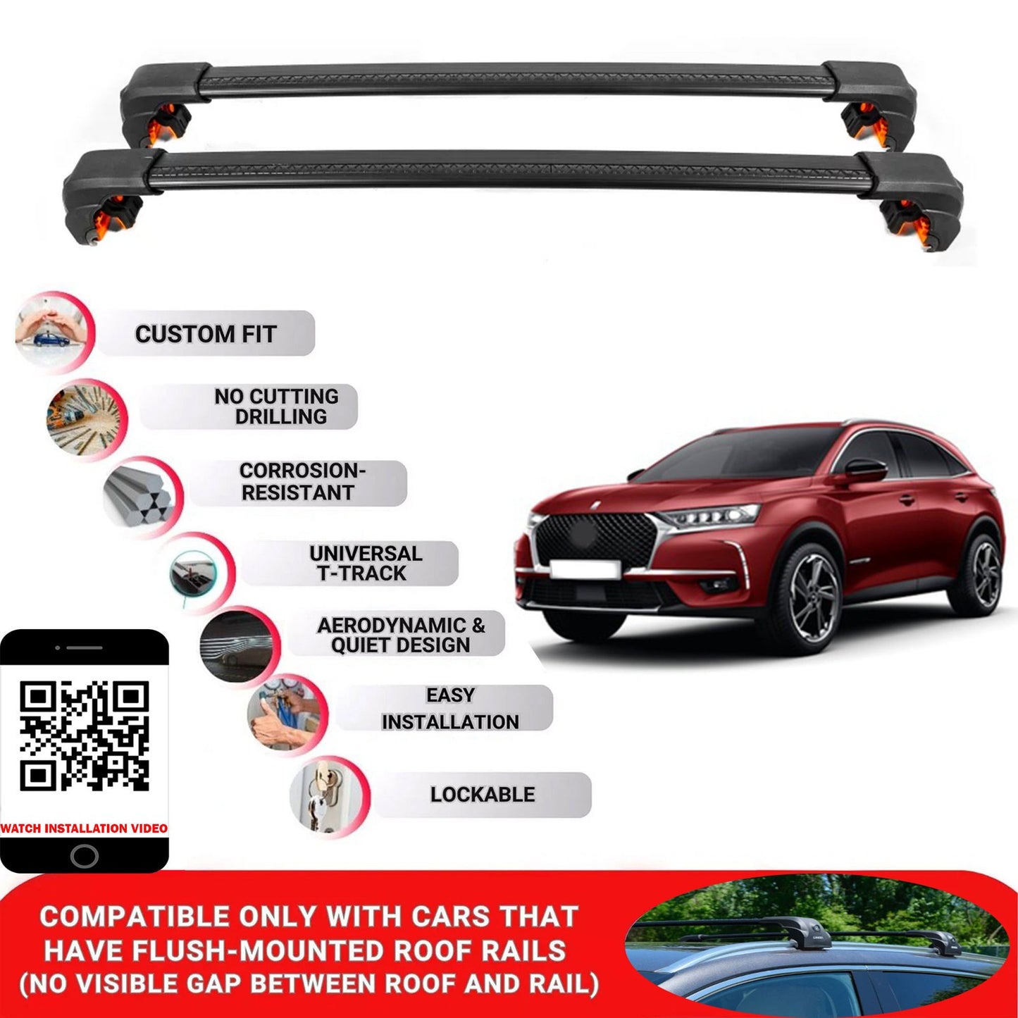 Premium Roof Bars For Ds Ds7 Crossback 2018+ Secure Roof Rack Cross Bar 2 Pcss Black