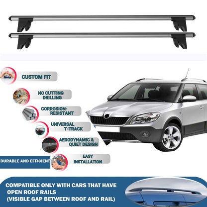 Lockable Roof Rack Cross Bars for Skoda Fabia Scout HB 2009-2014 | Heavy Duty Rail Carrier 2 Pcs Grey