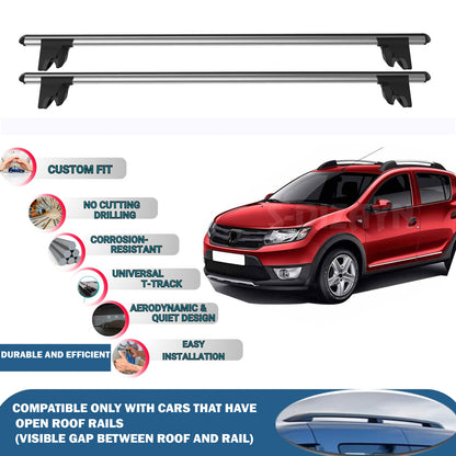 Lockable Roof Rack Cross Bars for Dacia Sandero Stepway 2013-2020 | Heavy Duty Rail Carrier 2 Pcs Grey
