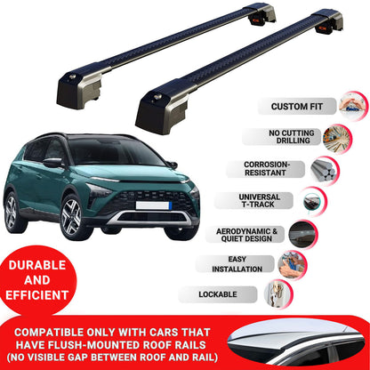 Roof Bars Rack for Hyundai Bayon 2021+ Lockable Rail Carrier 2 Pcs Black