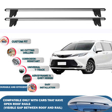 Lockable Roof Rack Cross Bars for Toyota Sienna Mpv Xl 2020-2023 | Heavy Duty Rail Carrier 2 Pcs Grey