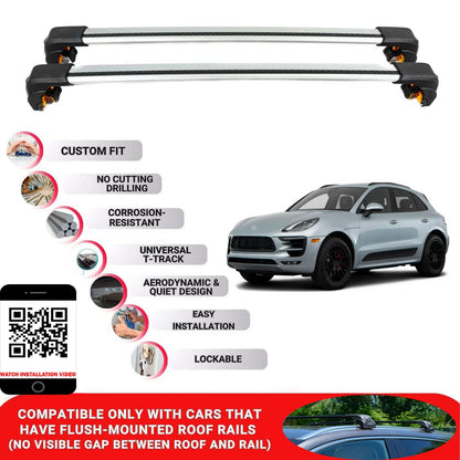 Premium Roof Bars For Porche Macan Suv 2014+ Secure Roof Rack Cross Bar 2 Pcss Grey