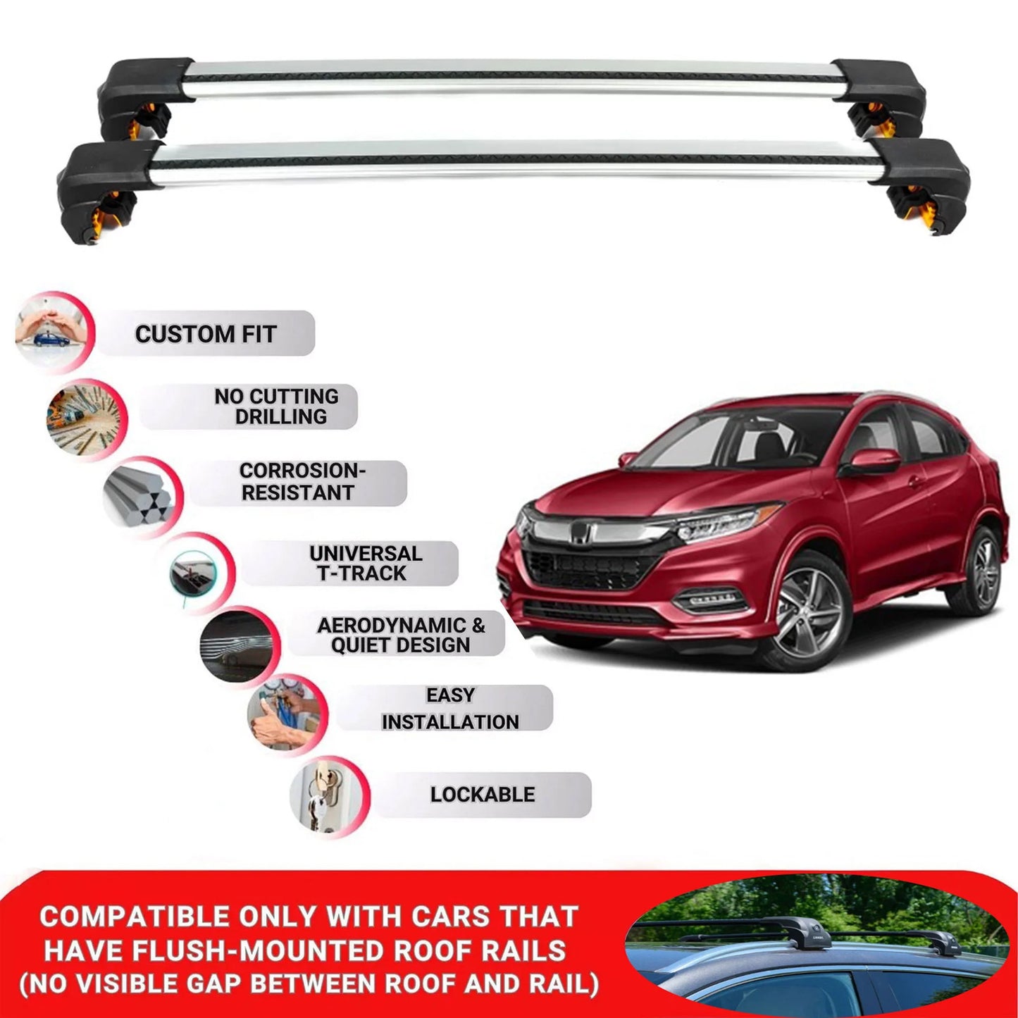 Premium Roof Bars For Honda Hrv 2015-2021+ Roof Rack Cross Bars Secure Grey