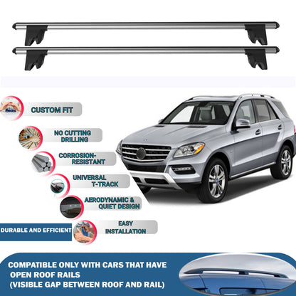 Lockable Roof Rack Cross Bars for Mercedes M-Class W166 2011-2015 | Heavy Duty Rail Carrier 2 Pcs Grey