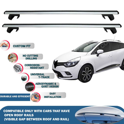 Roof Rack Cross Bars for Renault Clio Sport Tourer Estate 2013-2021 Rail Carrier for Roof Tents 2 Pcs Grey