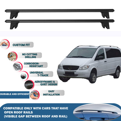Lockable Roof Rack Cross Bars for Mercedes Vito W638/W639 2003-2014 | Heavy Duty Rail Carrier 2 Pcs Black