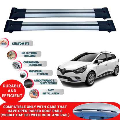 Roof Racks Cross Bars For Clio Sport Tourer Sw 2013-2018 2 Pcs Grey