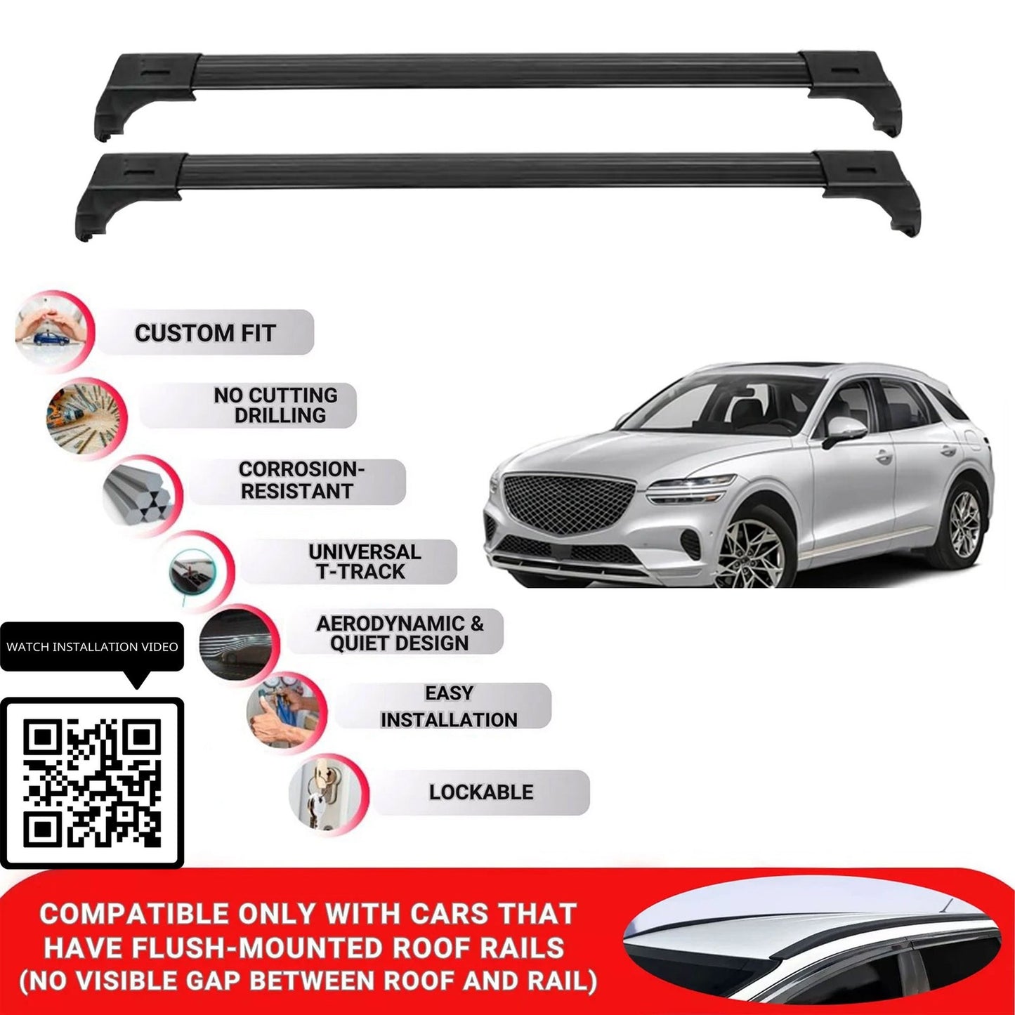 Roof Bars for Genesis Gv70 2022+ Lockable Roof Rack Cross Bars 2 Pcs Black