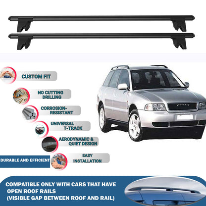Lockable Roof Rack Cross Bars for Audi A4 Avant 1995-2001 | Heavy Duty Rail Carrier 2 Pcs Black