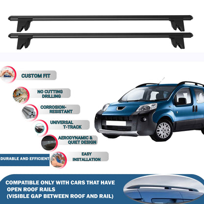 Lockable Roof Rack Cross Bars for Peugeot Bipper 2008-2017 | Heavy Duty Rail Carrier 2 Pcs Black