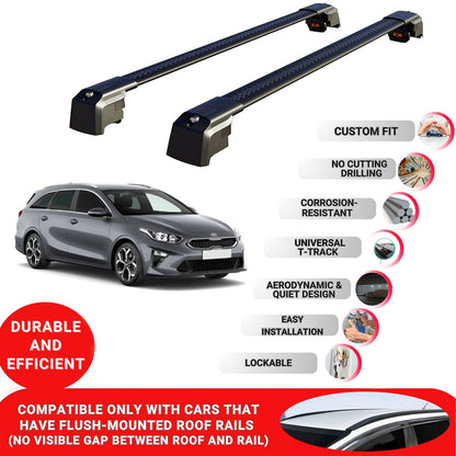 Roof Bars Rack for Kia Ceed SW (CD) 2019+ Lockable Rail Carrier 2 Pcs Black