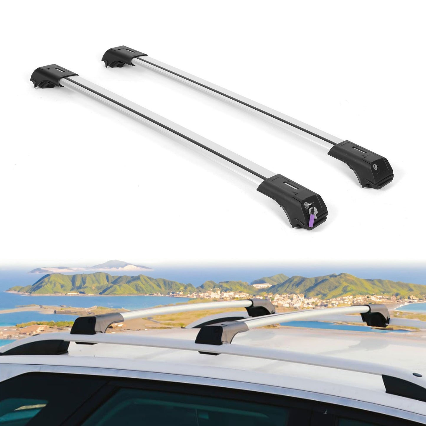 Roof Rack Cross Bars for Dacia Sandero Stepway 2013-2020 Lockable 2 Pcs Grey
