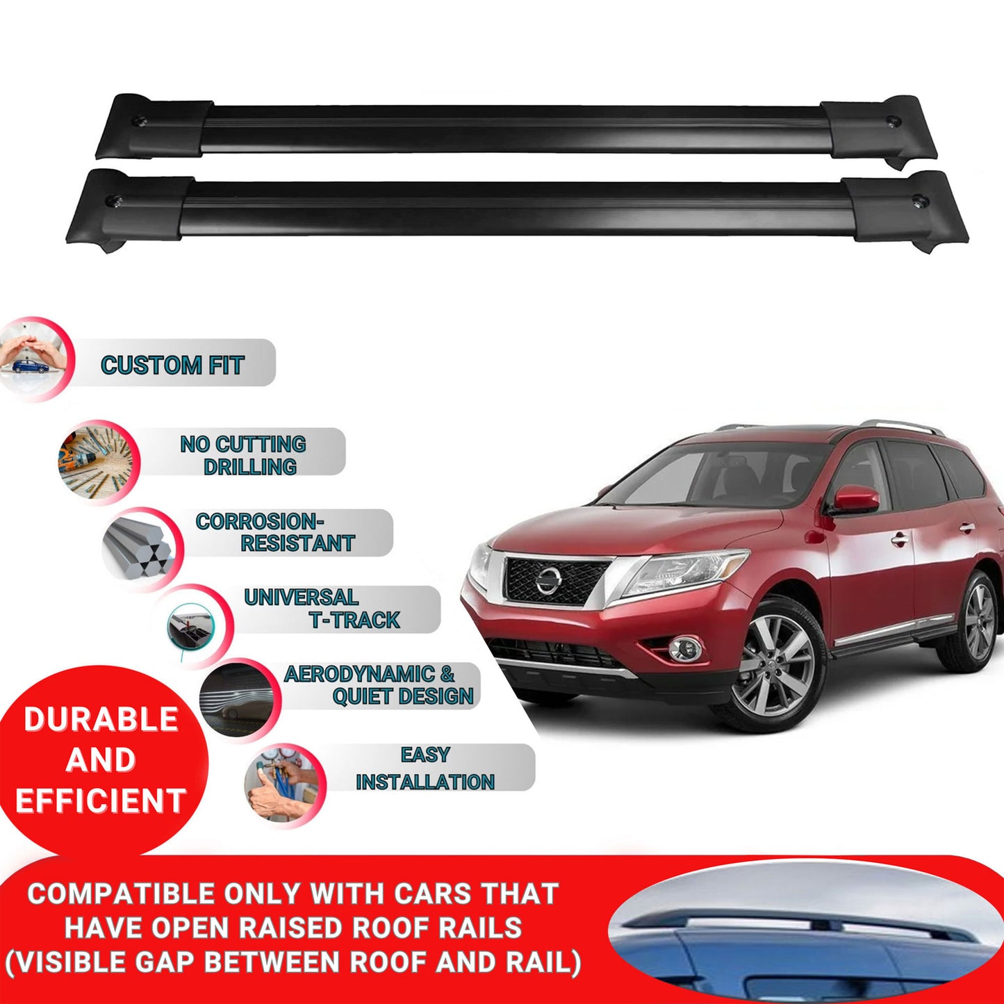 Roof Racks Cross Bars For Nissan Pathfinder R52 2012-2020 2 Pcs Black
