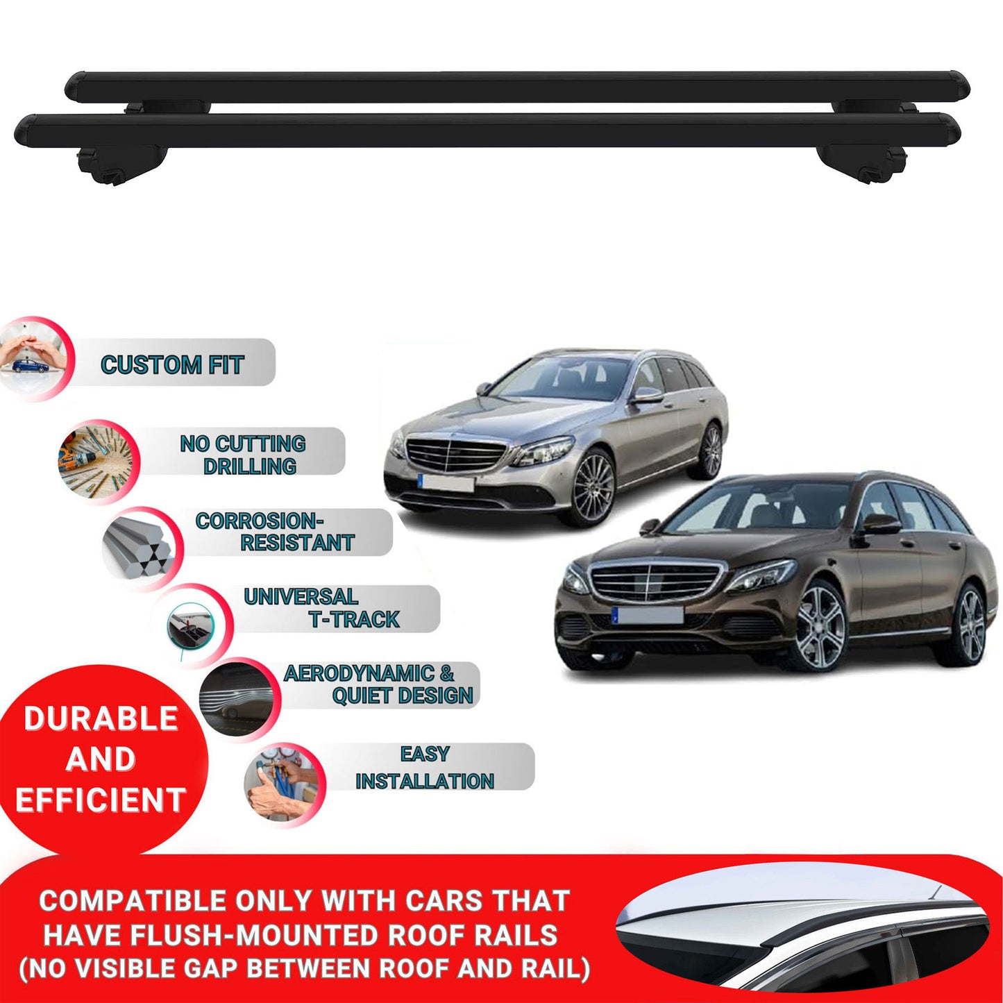 Roof Bars For Mercedes C Class S205 2014-2021 Roof Rack Cross Bars 2 Pcs Black