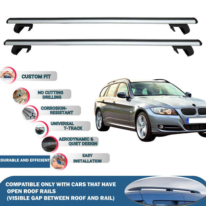 Roof Rack Cross Bars for BMW 3-Series Touring E91 2008-2012 Rail Carrier for Roof Tents 2 Pcs Grey
