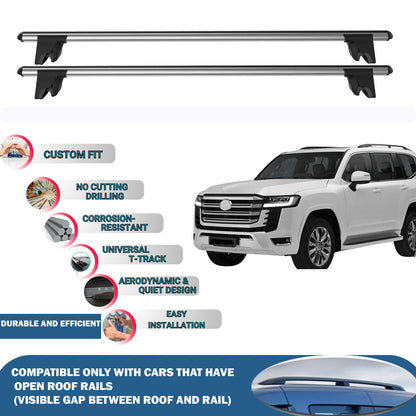 Lockable Roof Rack Cross Bars for Toyota Land Cruiser 2021-2024 | Heavy Duty Rail Carrier 2 Pcs Grey