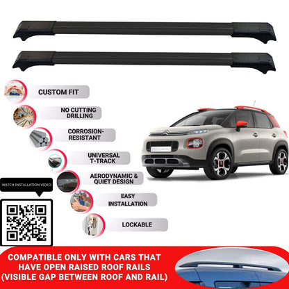 Roof Rack Cross Bars for Citroen C3 Aircross 2018+ Lockable Bars 2 Pcs Black