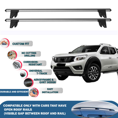 Lockable Roof Rack Cross Bars for Nissan Navara 2010-2023 | Heavy Duty Rail Carrier 2 Pcs Grey