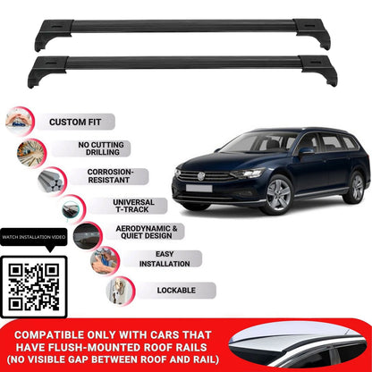 Roof Bars for Vw Passat Variant 2015+ Lockable Roof Rack Cross Bars 2 Pcs Black
