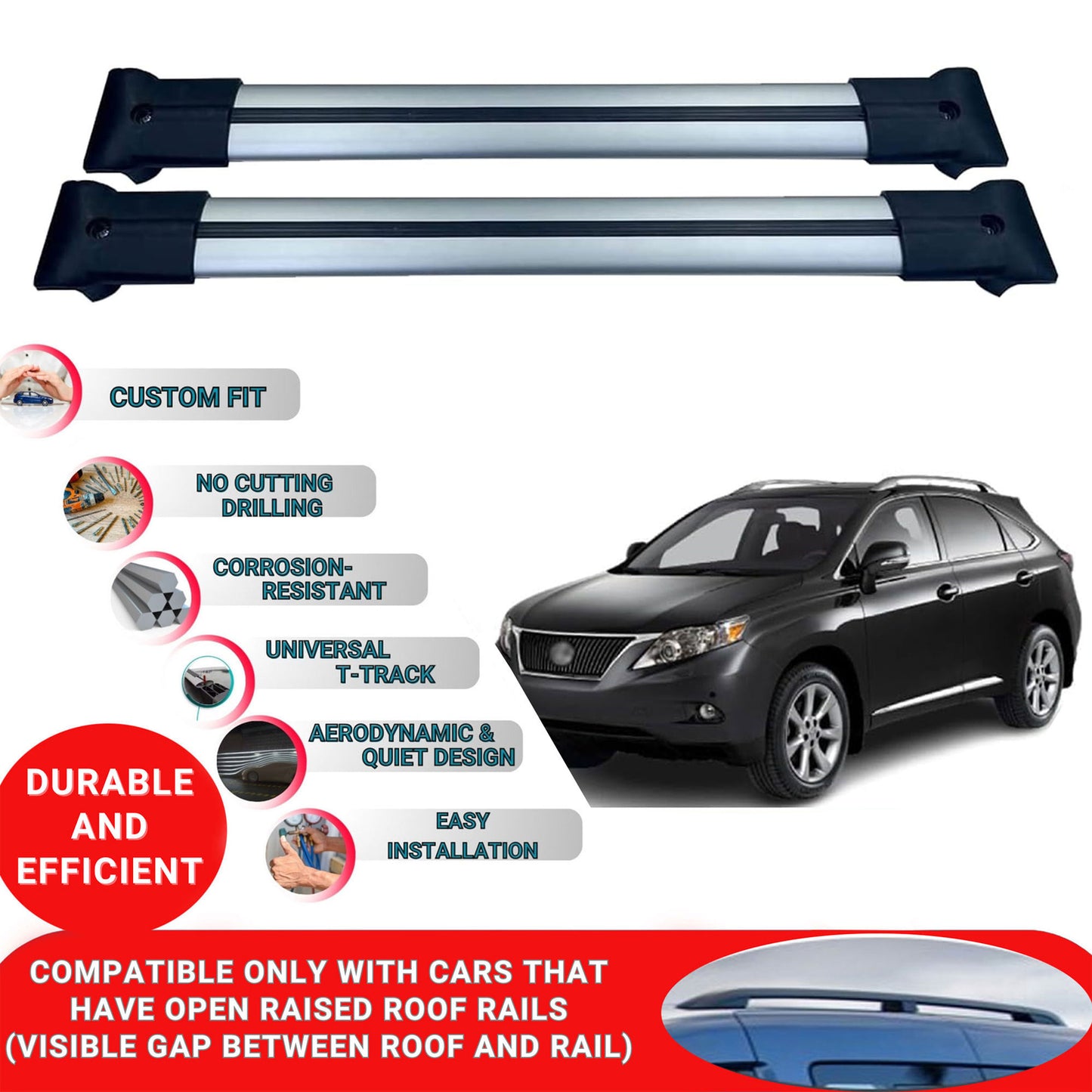 Roof Racks Cross Bars For Lexus Rx350-2/Rx350 3 Suv 2008-2015 2 Pcs Grey