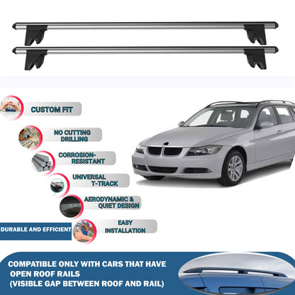Lockable Roof Rack Cross Bars for BMW 3-Series Touring/Estate E46 2002-2005 | Heavy Duty Rail Carrier 2 Pcs Grey
