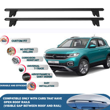 Lockable Roof Rack Cross Bars for Volkswagen T-Cross 2018+ | Heavy Duty Rail Carrier 2 Pcs Black