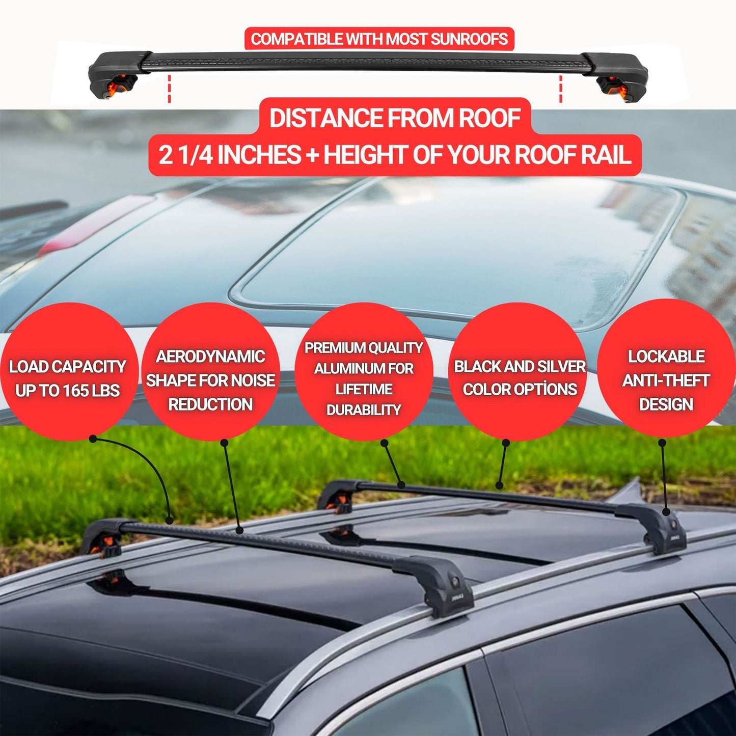 Premium Roof Bars For Hyundai Santafe Suv 2018-2024 Secure Roof Rack Cross Bar 2 Pcss Black