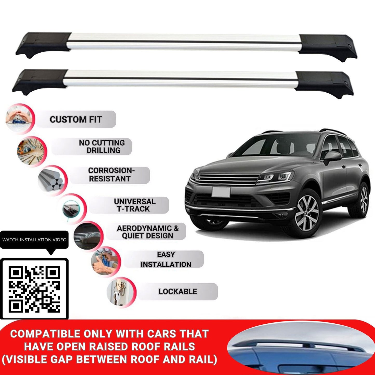 Roof Rack Cross Bars for Vw Touareg 2010-2018 Lockable Roof Bars 2 Pcs Grey