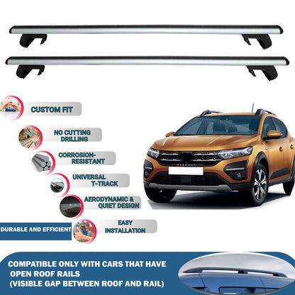 Roof Rack Cross Bars for Dacia Sandero/Stepway 2021-2023 Rail Carrier for Roof Tents 2 Pcs Grey