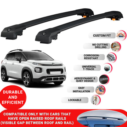 Roof Bar for Citroen C3 Aircross 2018-2024 Lockable Roof Rack Cross Bars 2 Pcs Black