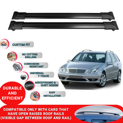 Roof Racks Cross Bars For Mercedes C Class S203 2000-2007 2 Pcs Black