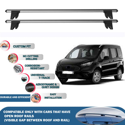 Lockable Roof Rack Cross Bars for Ford Connect 2 2014+ | Heavy Duty Rail Carrier 2 Pcs Grey